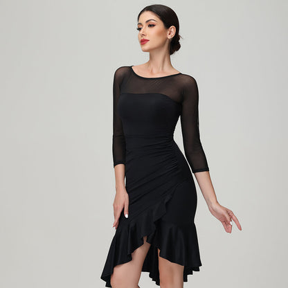 Customisable-Women's Black Long Sleeve Dance Wear Dance Dress Performance Wear