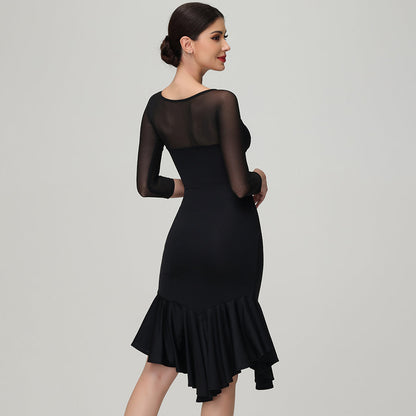 Customisable-Women's Black Long Sleeve Dance Wear Dance Dress Performance Wear