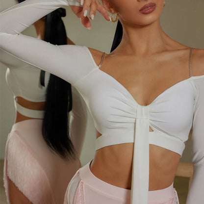 Z Women's V-Neck Sling Long Sleeve Dance Tops Practice DanceWear