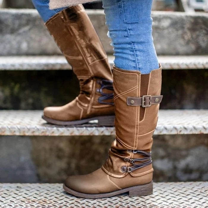 [Free Shipping]Women's Vintage Leather Zipper High Snow Boots
