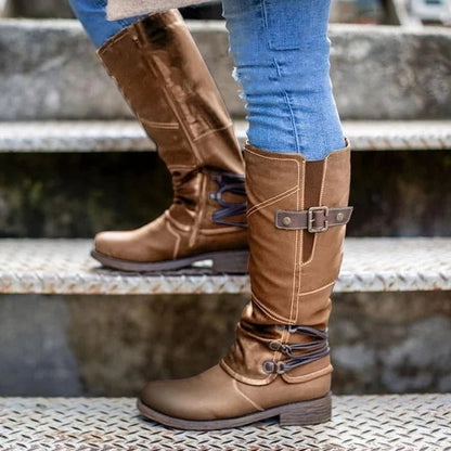 [Free Shipping]Women's Vintage Leather Zipper High Snow Boots