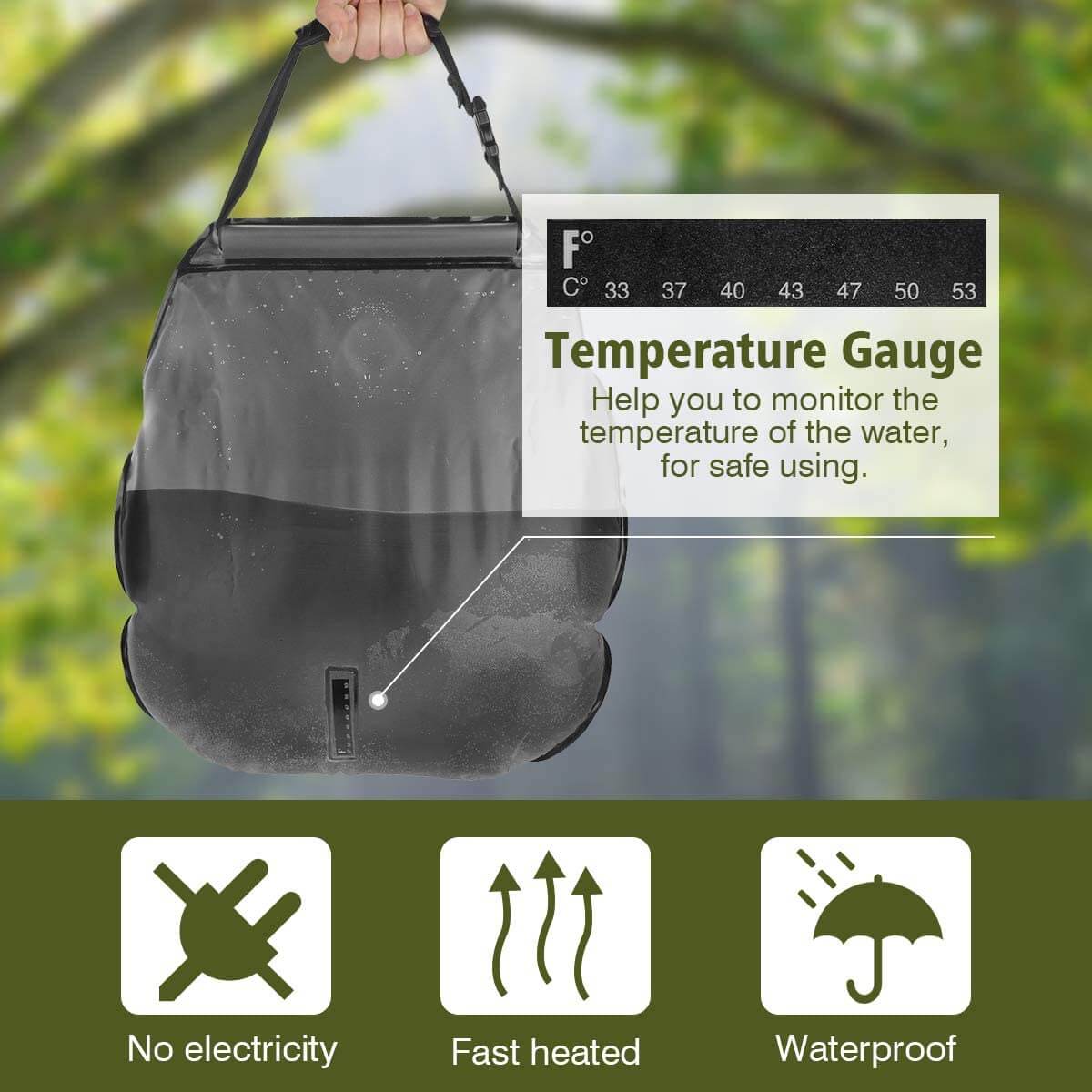 [Affordable and Portable]20 L / 5 Gallons Portable Camping Solar Shower