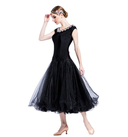 YUN Customisable-Women's Sleeveless  Mesh Diamonds Waltz Modern Ballroom Dance Dress Competition Dresses