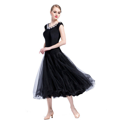 YUN Customisable-Women's Sleeveless  Mesh Diamonds Waltz Modern Ballroom Dance Dress Competition Dresses