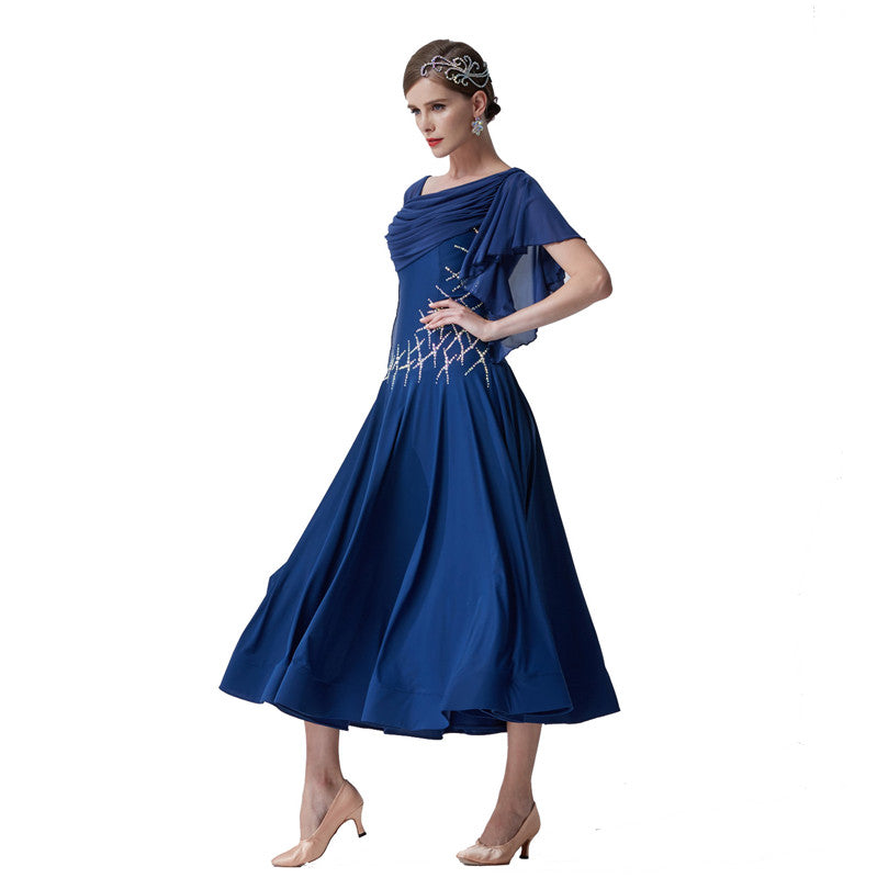 YUN Customisable-Women's Batwing Sleeve Diamonds Waltz Modern Ballroom Dance Dress Competition Dress