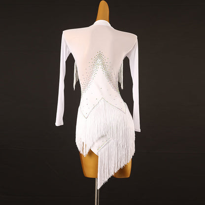 Customisable-Women's Performance Long Sleeve Tassel Latin Salsa Dance Dress Competition Dress