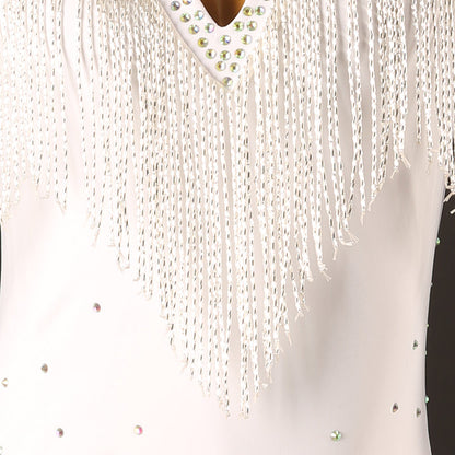 Customisable-Women's Performance Long Sleeve Tassel Latin Salsa Dance Dress Competition Dress
