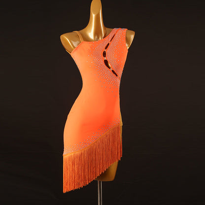 Customisable-Women's Performance Sleeveless Tassel Latin Salsa Dance Dress Competition Dress