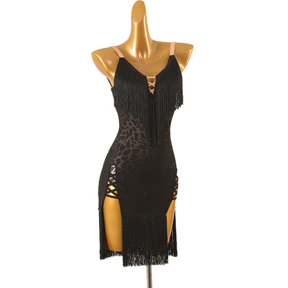 Customisable-Women's Performance Sleeveless Tassel Latin Salsa Dance Dress Competition Dress