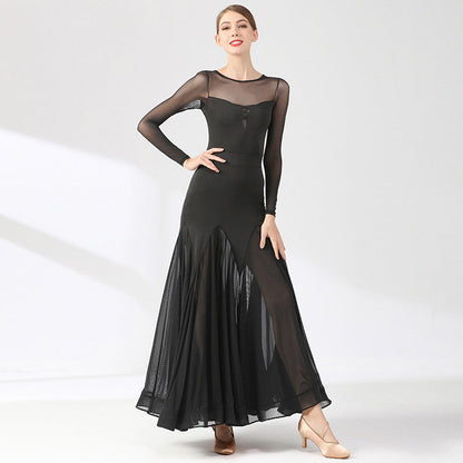 Women's Long Sleeve Lace Hollow-out Ballroom Dance Dress Modern Dress Dance Wear