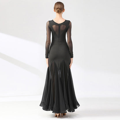 Women's Long Sleeve Lace Hollow-out Ballroom Dance Dress Modern Dress Dance Wear
