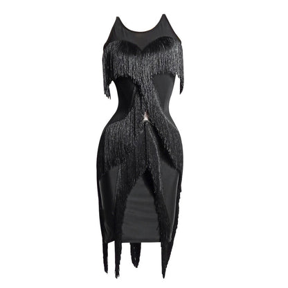 Women's Milk Silk Short Sleeve Tassel Dance Dress Dance Wear Training Performance Dress