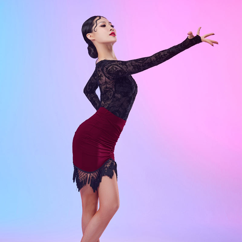 CONNY Women's Linen Latin Dance Skirt Dance Wear Training Performance Dress