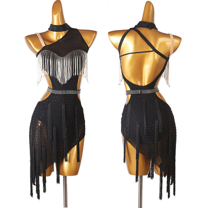 Customisable-Women's Performance Sleeveless Tassels Latin Salsa Dance Dress Competition Dress
