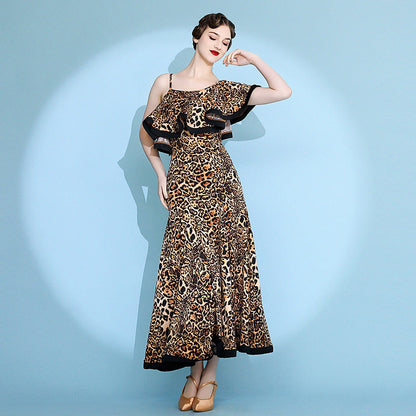 Women's Leopard Print Modern Dance Performance Dress Waltz Ballroom Dance Dress