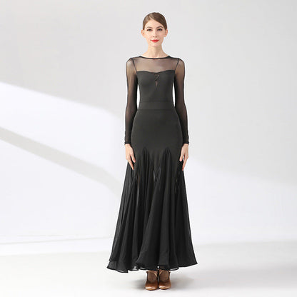 Women's Long Sleeve Lace Hollow-out Ballroom Dance Dress Modern Dress Dance Wear