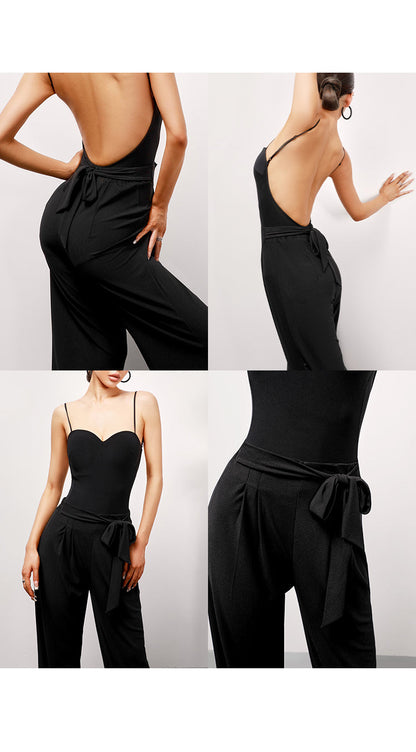 Z Women's Strap Stretch Straight Pants Latin Dance Wear Training Performance Pants