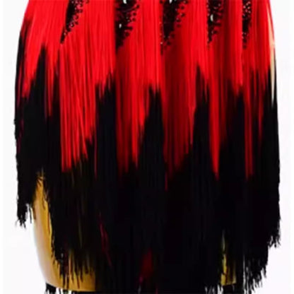Customisable-Women's Red Tassel DanceWear Dance Dress Performance Wear