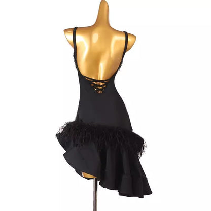 Customisable-Women's Black Ruffle DanceWear Dance Dress Performance Wear