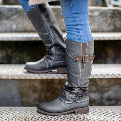 [Free Shipping]Women's Vintage Leather Zipper High Snow Boots