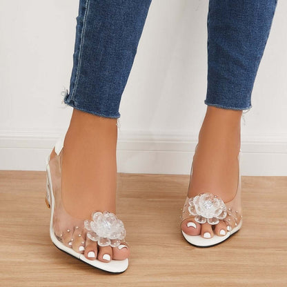 Clear Slingback Flower Rhinestone Sandals