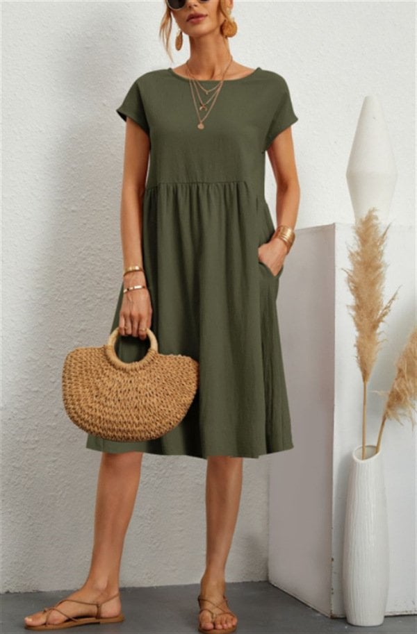 🔥 Last Day Promotion 49% OFF 🔥Women's Short Sleeve Cotton And Linen Dress- Buy 2 Free Shipping