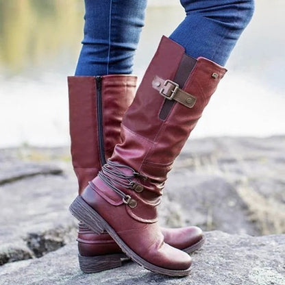 [Free Shipping]Women's Vintage Leather Zipper High Snow Boots