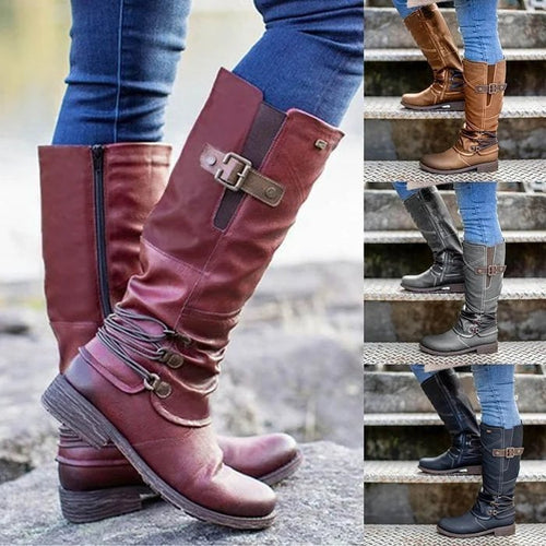 [Free Shipping]Women's Vintage Leather Zipper High Snow Boots