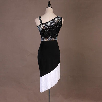 Customisable-Crystals Sexy Sloping Shoulder Latin Dance Dress Competition Dress Performance Dress
