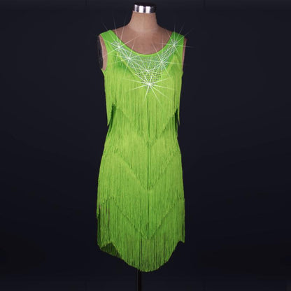 Customisable-Spandex Tassel Crystals Latin Dance Dress Competition Dress Performance Dress