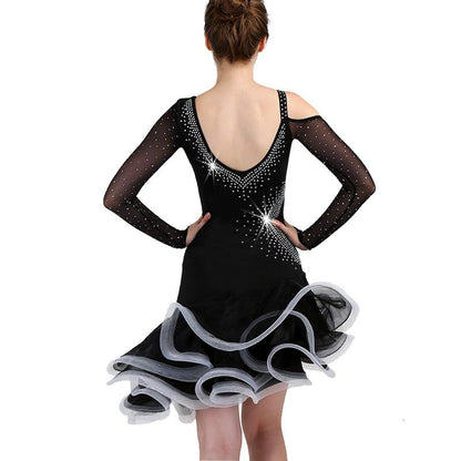 Customisable-Sexy Yarn Sleeve Latin Dance Dress Competition Dress Performance Dress
