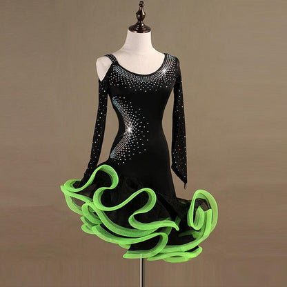 Customisable-Sexy Yarn Sleeve Latin Dance Dress Competition Dress Performance Dress
